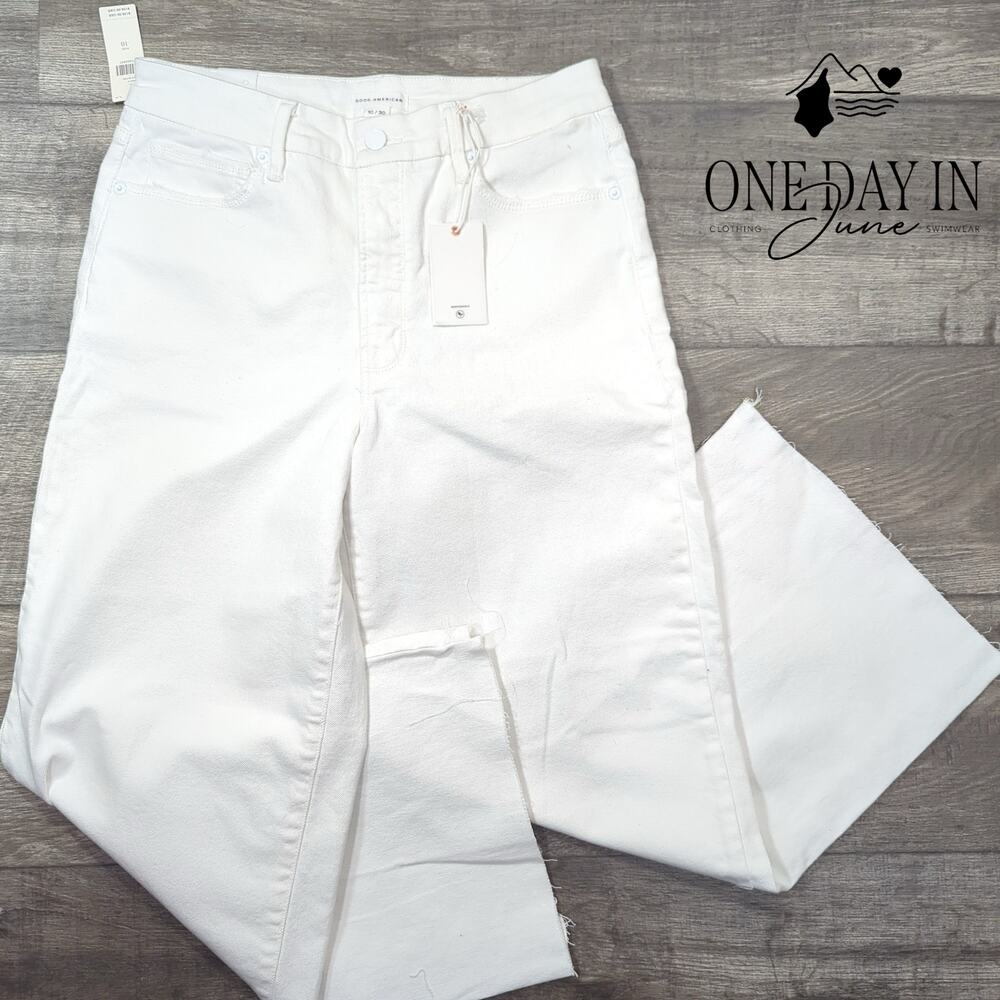 Good American Good Straight Raw Hem Jeans White NWT Size 10 (30)